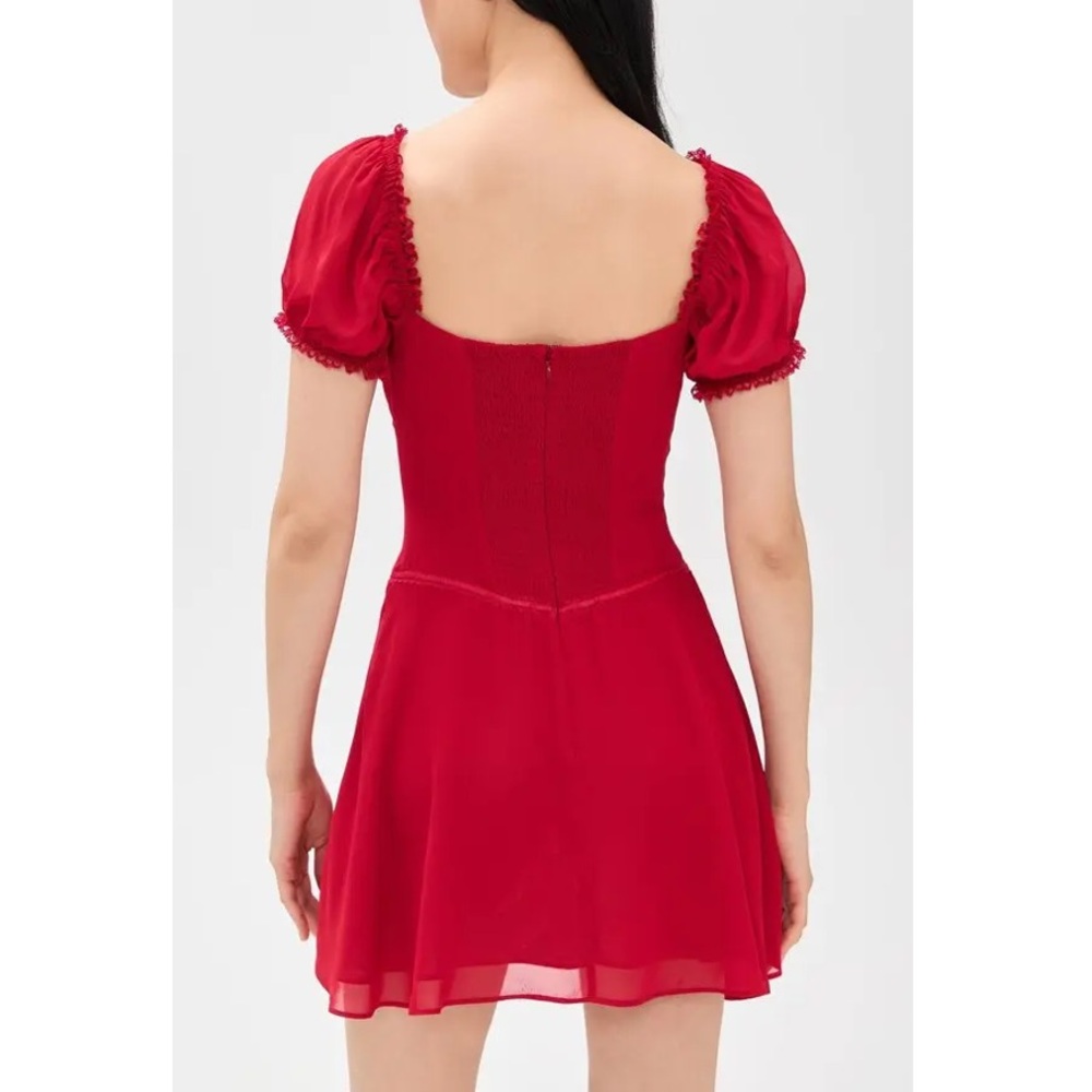Reformation Ondine Short Sleeve Mini Dress Lipstick Bright Red Size 6 NWT - Picture 2 of 16